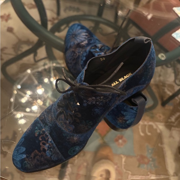 Blue Floral Velvet & Leather Oxfords by ALLBLACK - Picture 2 of 7